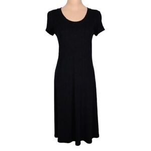 Coldwater Creek VTG Midi Dress Sz XS Slinky Knit Short Sleeve Stretch Black USA